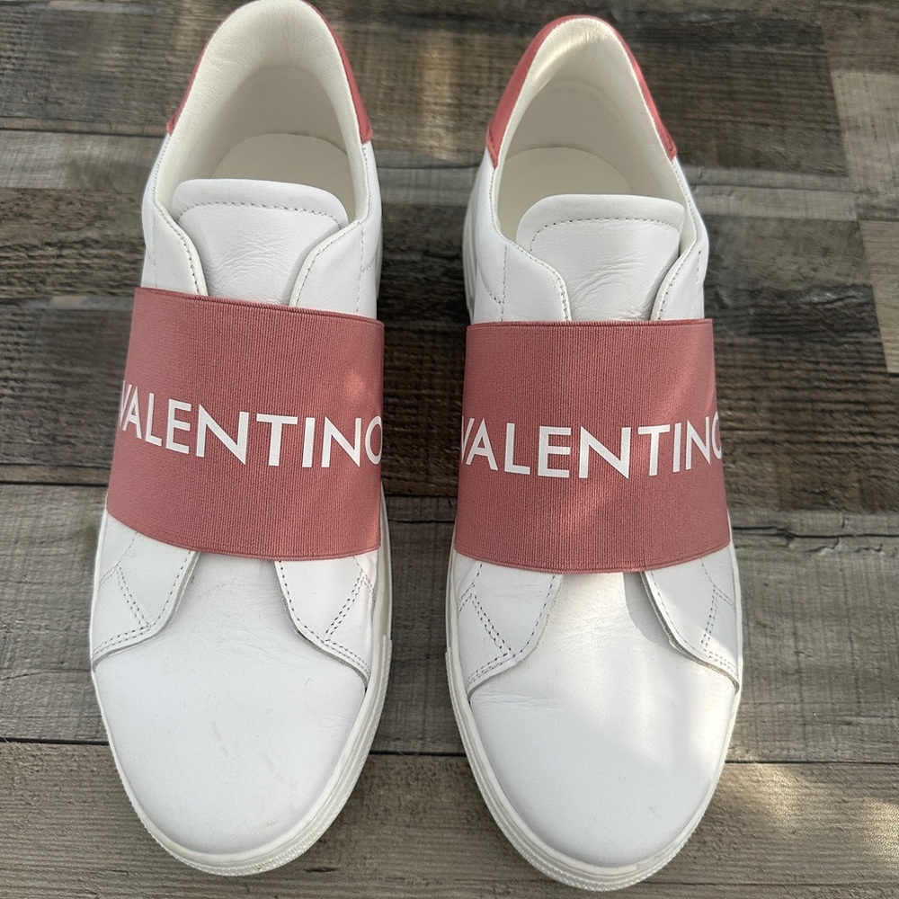 Valentino White Sneakers with Pink Strap